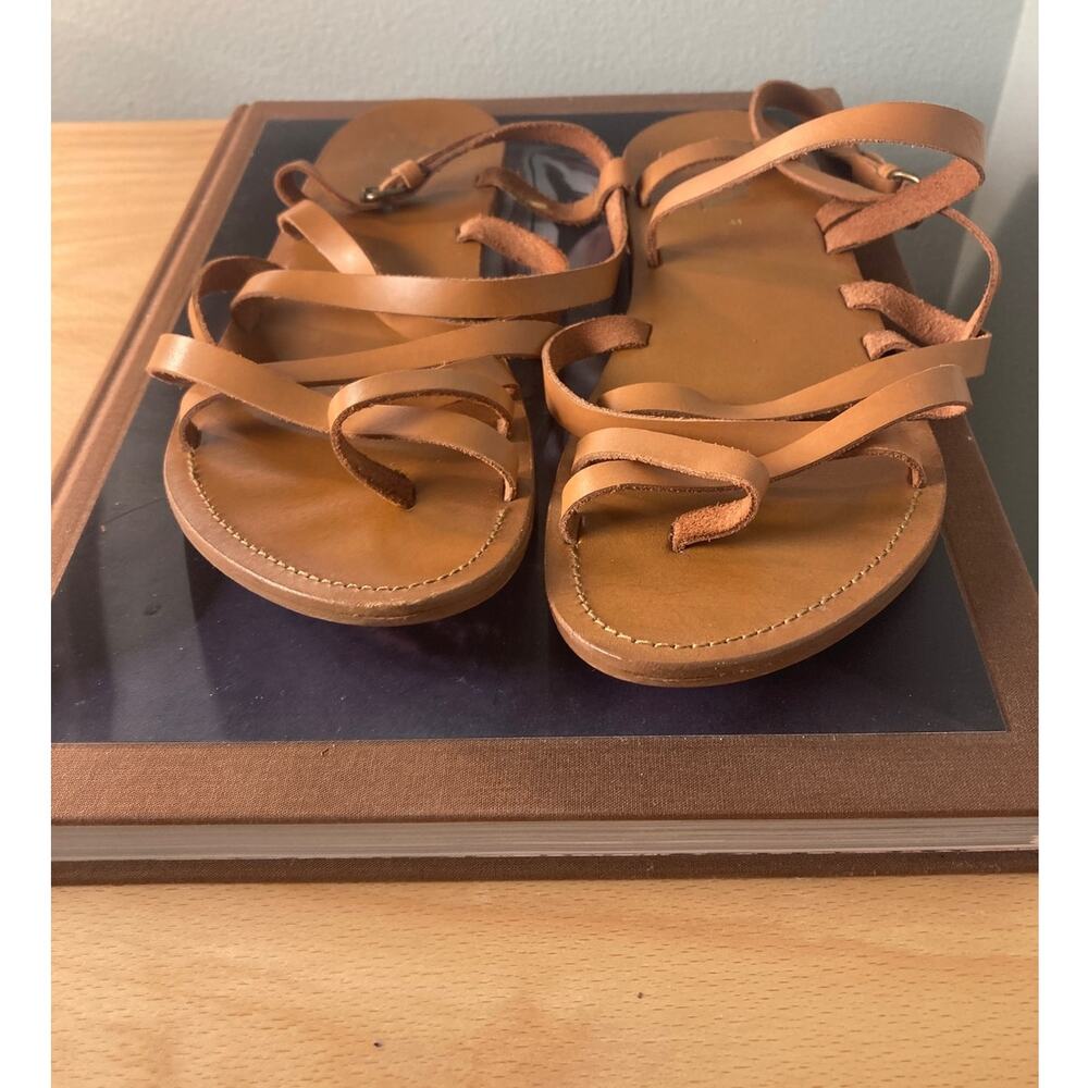 Zara Leather Gladiator Strappy Flat Sandals Summer Fun Sz 41 10 - Picture 5 of 6